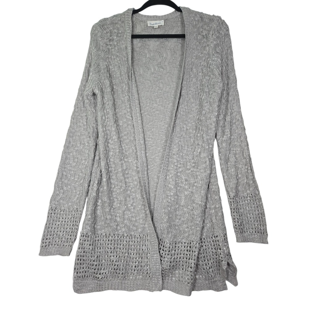 Cloudchaser‎ Open Knit Cardigan Sweater Womens Size L Gray Long Sleeve